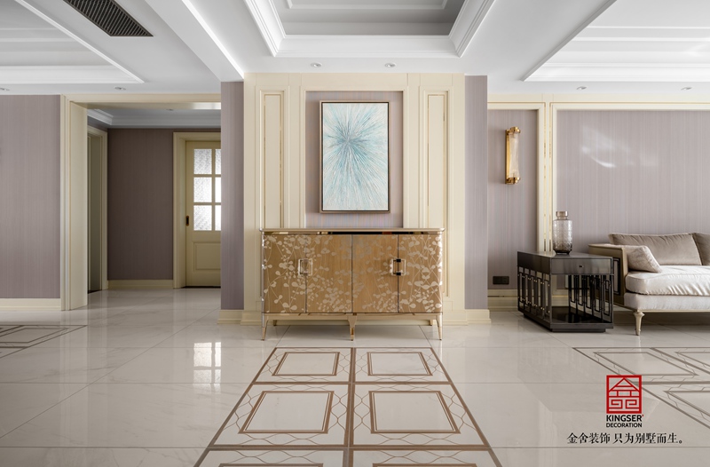 榮盛華府200㎡輕美式風格玄關(guān)裝修設計